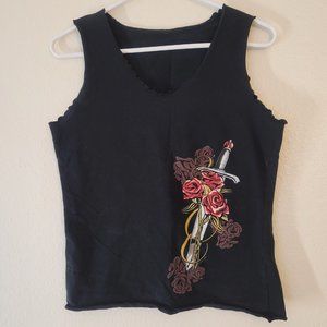 sturgis bike week rose sword lettuce frill hem tank top
